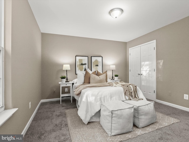 bedroom with carpet and a closet