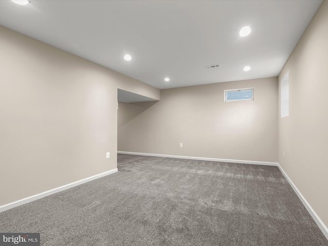 basement with carpet floors