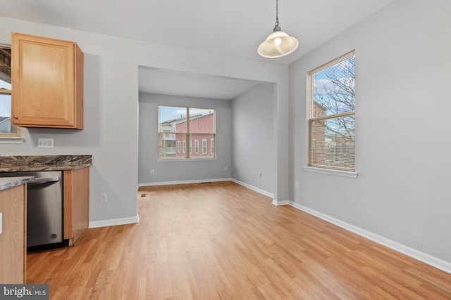 unfurnished dining area featuring light hardwood / wood-style floors