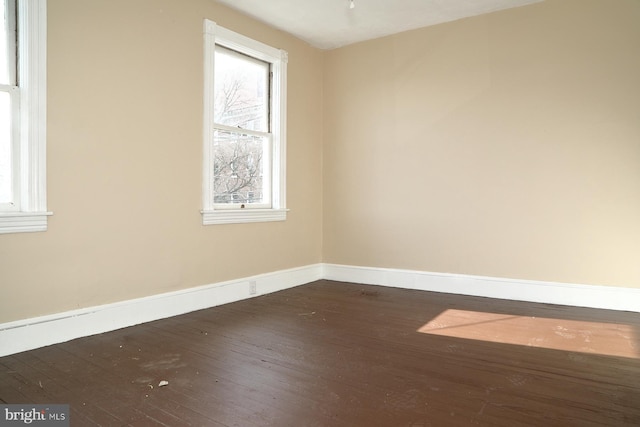 empty room with dark wood-type flooring