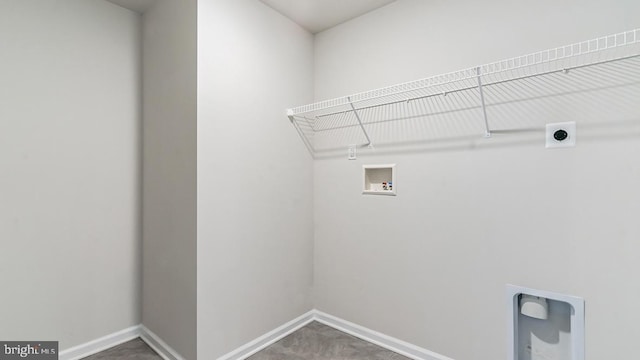 washroom with hookup for an electric dryer, hookup for a washing machine, and carpet