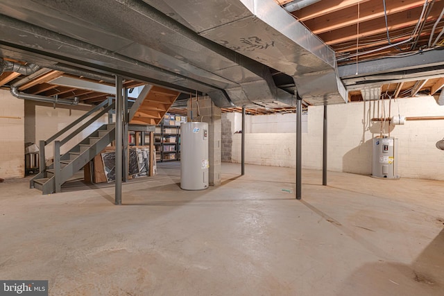 basement featuring water heater