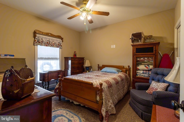 bedroom featuring carpet and ceiling fan