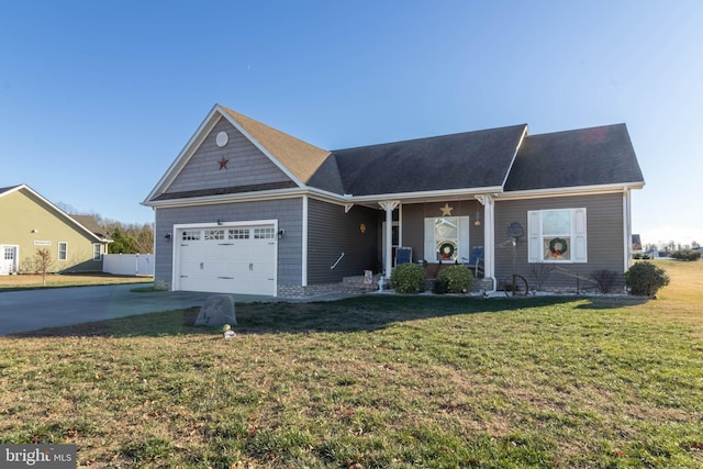 single story home with a garage and a front yard