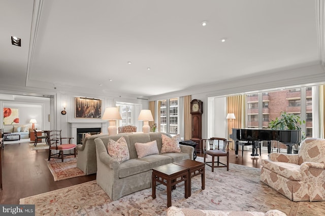 living room with hardwood / wood-style floors