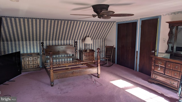 bedroom featuring carpet flooring and ceiling fan