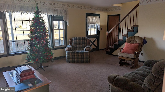 living room featuring carpet flooring