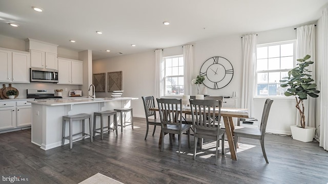 dining area featuring plenty of natural light and dark wood-type flooring