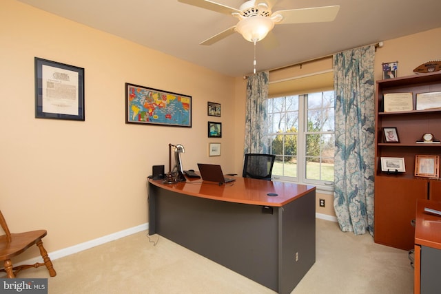 office area featuring carpet floors and ceiling fan