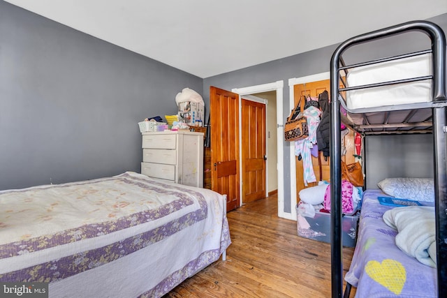 bedroom with a closet and hardwood / wood-style floors