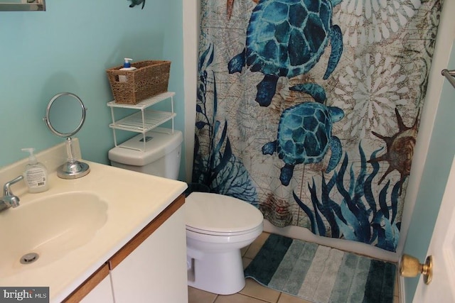 108 120th St Unit 39, Ocean City, MD 21842 - full bath with toilet, tile patterned floors, vanity, and a shower with shower curtain