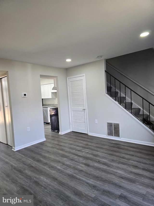 unfurnished living room featuring dark hardwood / wood-style flooring