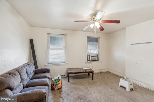 interior space featuring ceiling fan and cooling unit