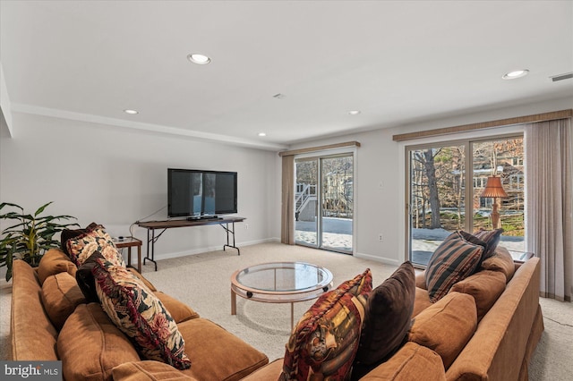 living room with light carpet