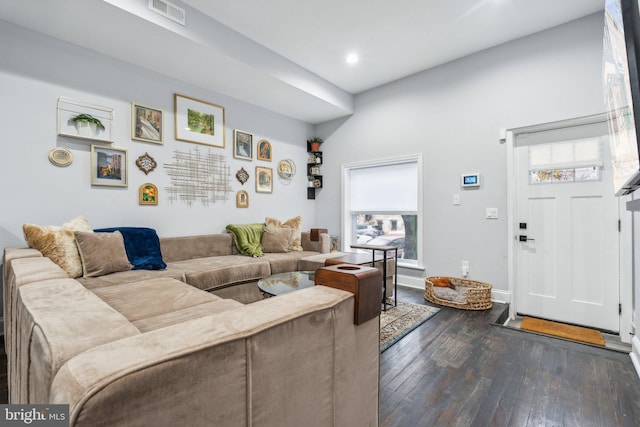 living room featuring dark hardwood / wood-style flooring