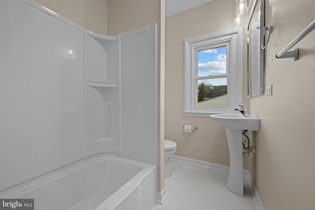 full bathroom with toilet, tub / shower combination, and sink