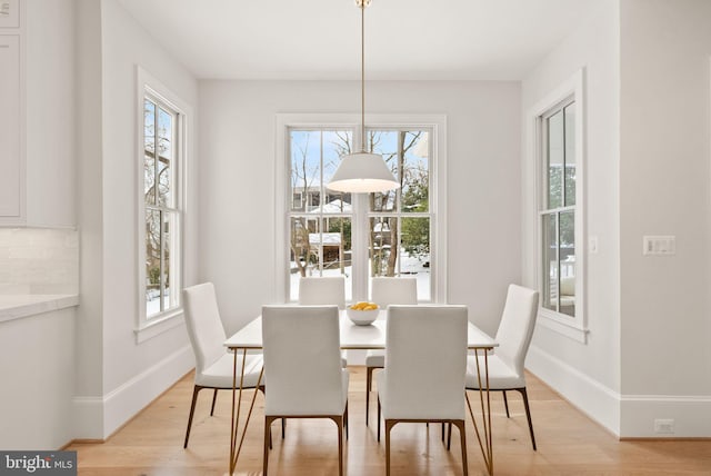 dining room with light wood-type flooring and a wealth of natural light