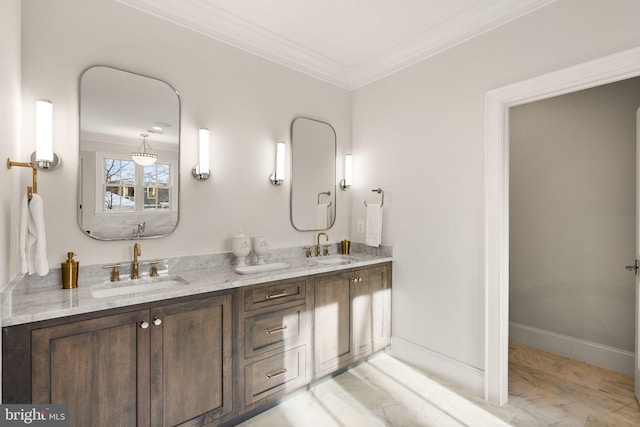 bathroom featuring vanity and ornamental molding