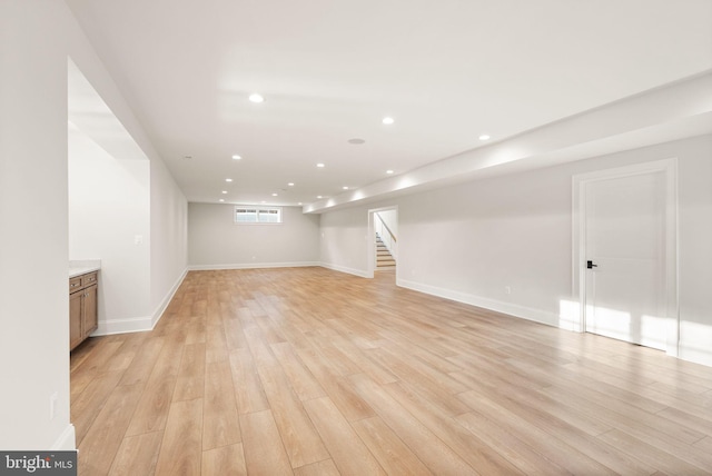 basement with light wood-type flooring