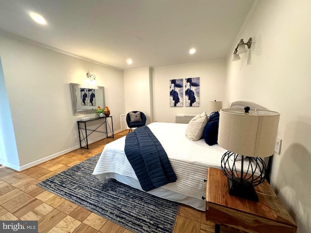 2201 L St NW Unit 906, Washington, DC 20037 - bedroom featuring crown molding, baseboards, and recessed lighting