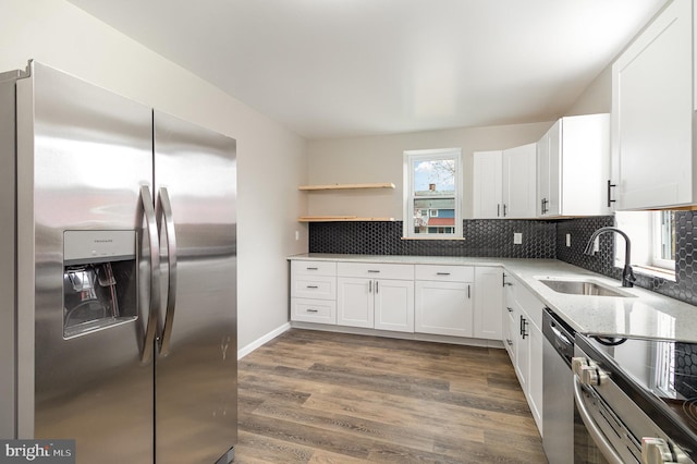 kitchen with white cabinets, sink, and appliances with stainless steel finishes