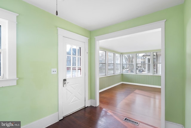 foyer featuring plenty of natural light and dark wood-type flooring