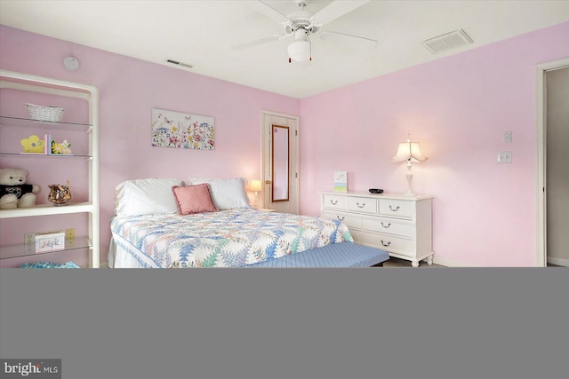 bedroom featuring ceiling fan