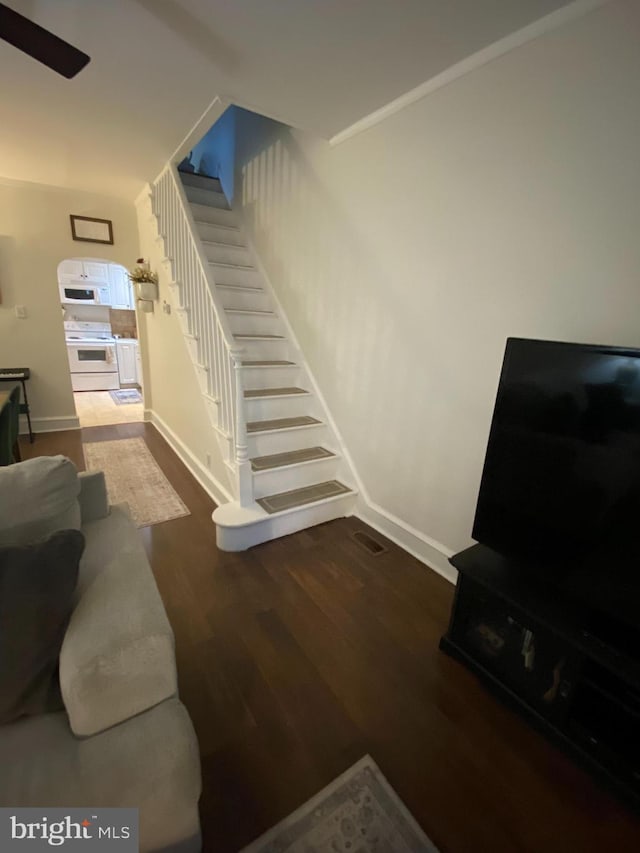 stairway featuring hardwood / wood-style flooring