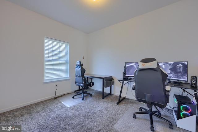 view of carpeted home office