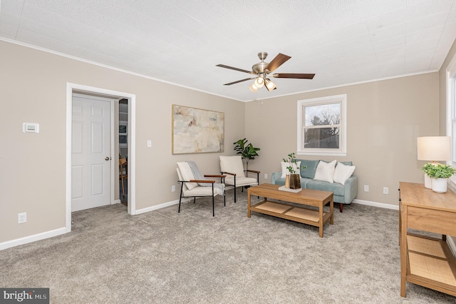 125 Evergreen St, Hummelstown, PA 17036 - living room featuring crown molding, a ceiling fan, and light colored carpet