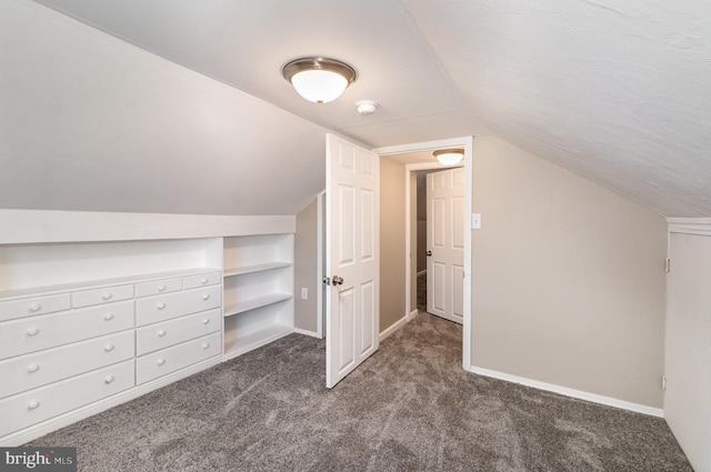 125 Evergreen St, Hummelstown, PA 17036 - additional living space with built in features, dark colored carpet, lofted ceiling, and baseboards
