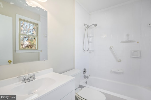 full bathroom with vanity, toilet, and tiled shower / bath