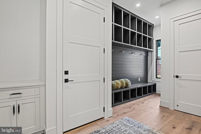 mudroom featuring light hardwood / wood-style flooring