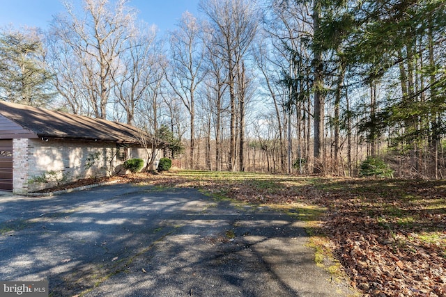 view of yard with a garage