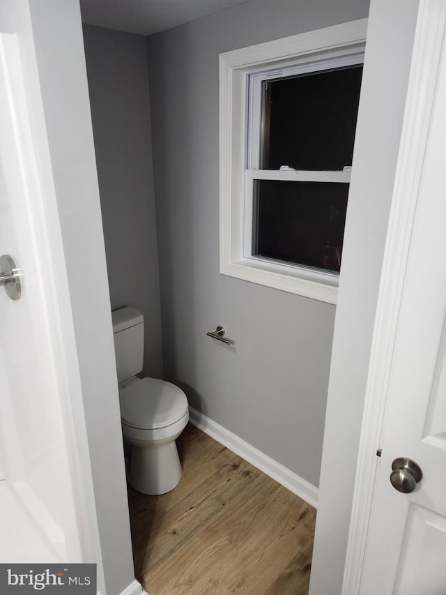 bathroom with hardwood / wood-style floors and toilet