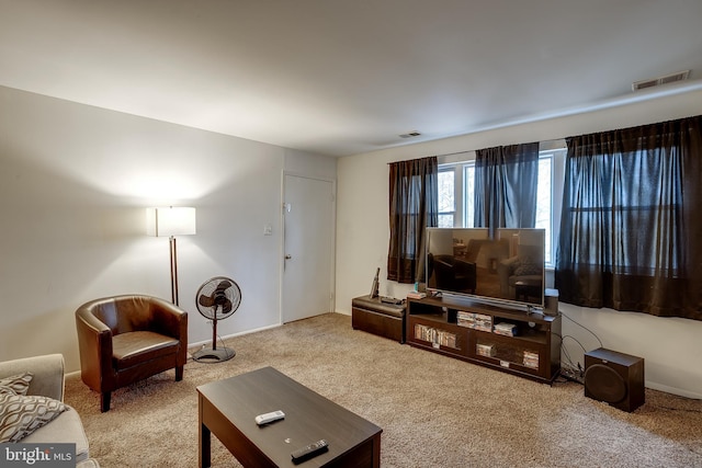 living room with carpet flooring