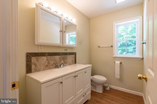 bathroom featuring vanity, toilet, and wood-type flooring