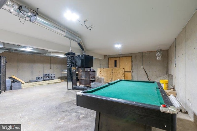 rec room with concrete flooring and billiards