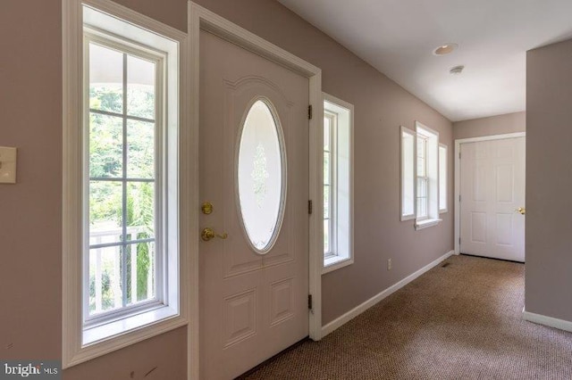 entrance foyer with carpet floors