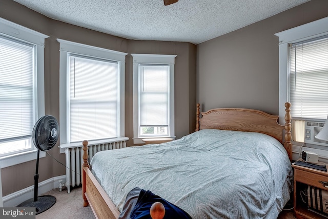 bedroom with carpet and a textured ceiling