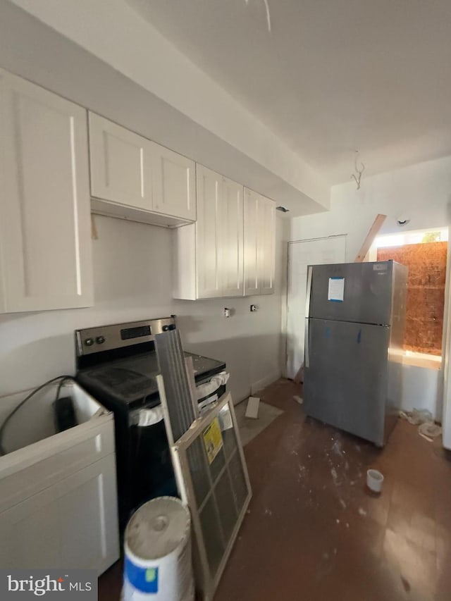 kitchen with white cabinetry and stainless steel appliances