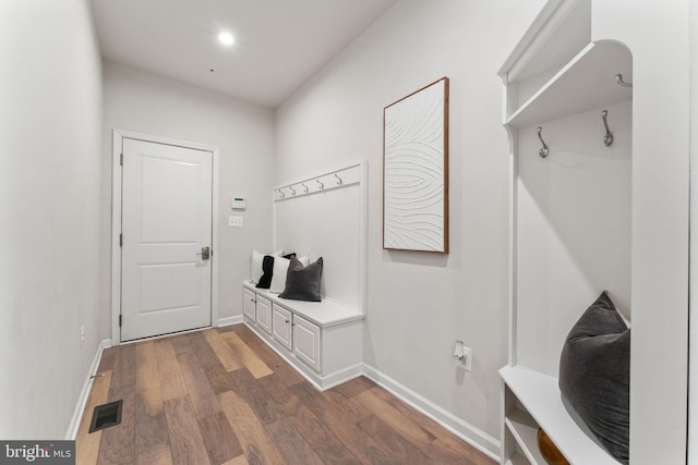 mudroom featuring dark hardwood / wood-style flooring