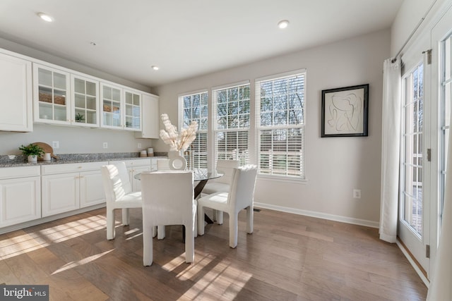 dining area with light wood-type flooring and plenty of natural light