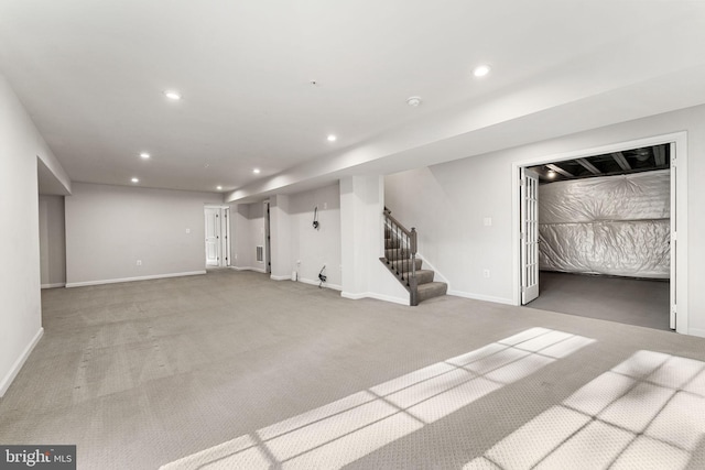 basement with carpet flooring