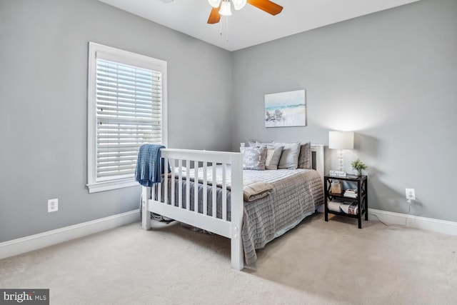 bedroom featuring carpet flooring and ceiling fan