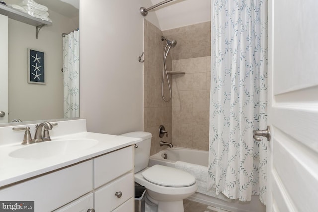 full bathroom featuring vanity, toilet, and shower / tub combo with curtain