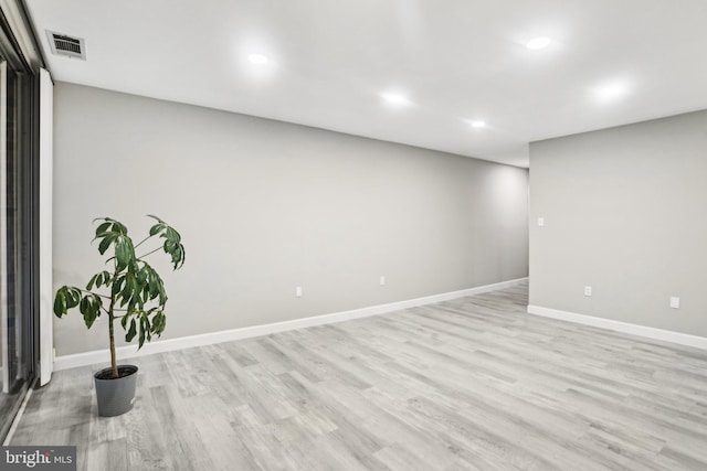 basement with light wood-type flooring