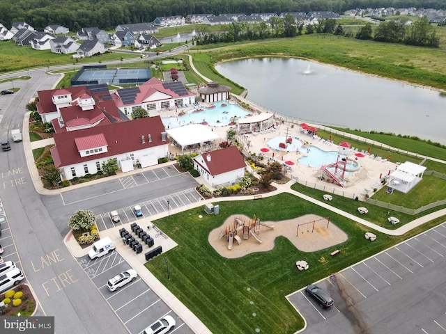 bird's eye view featuring a water view