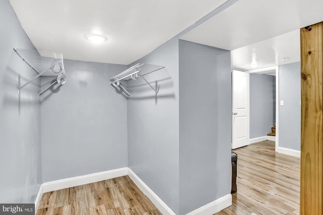 spacious closet featuring light hardwood / wood-style flooring