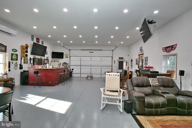 garage with an AC wall unit